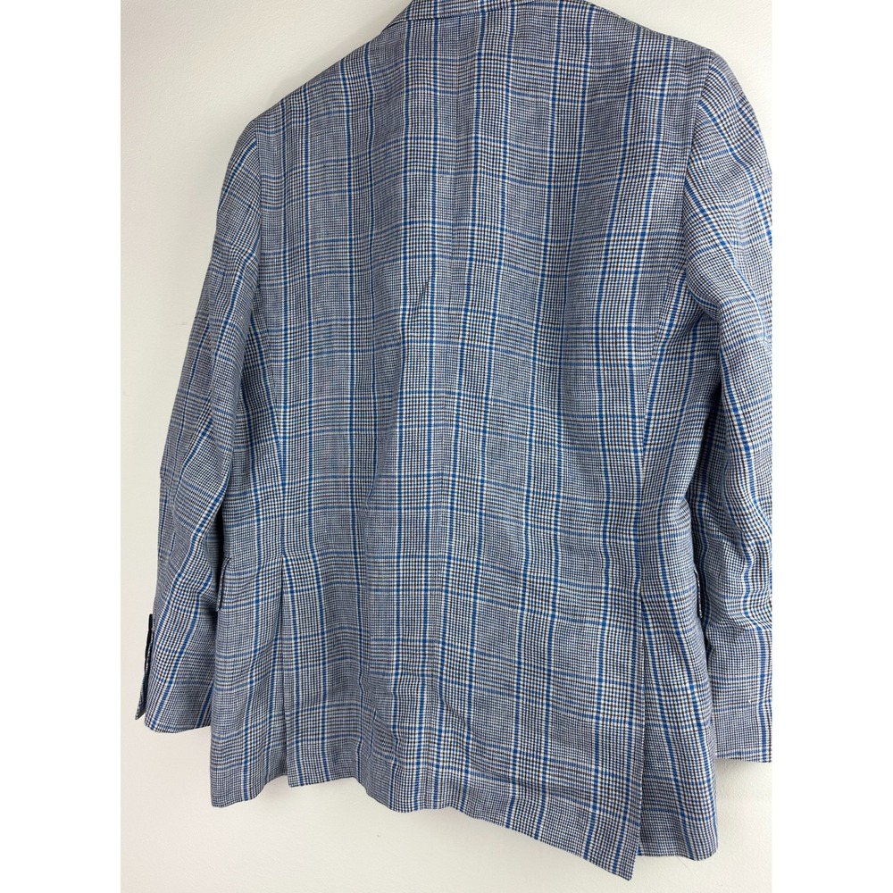Brooks Brothers Linen Regent Fit Blue Brown Plaid Sport Coat Blazer Mens 40S 40 - Picture 10 of 14